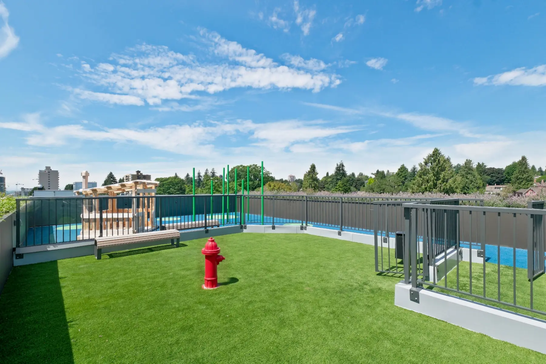 First & Royal rooftop dog run and pet-friendly amenity, New Westminster