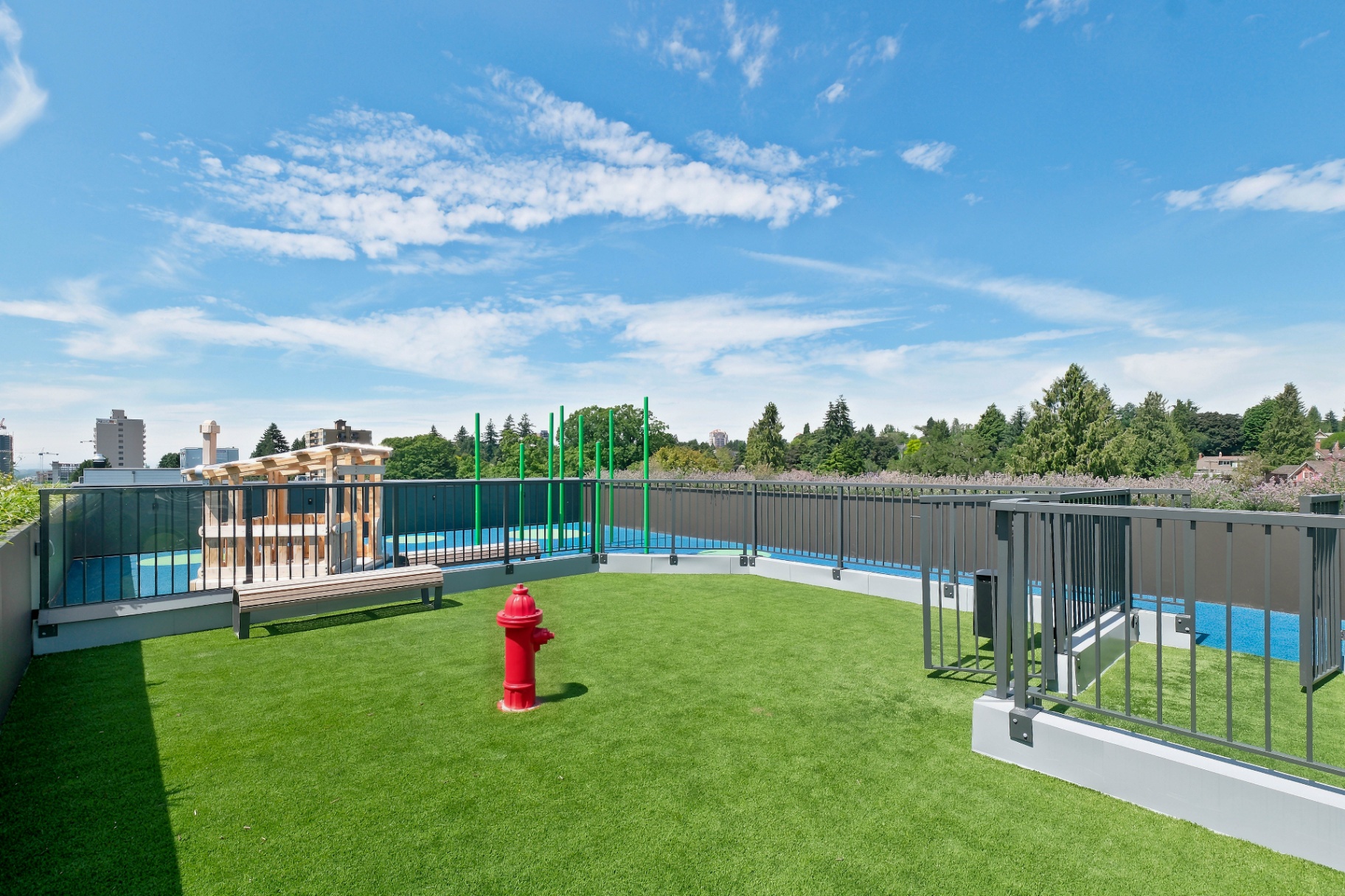 First & Royal rooftop dog run and pet-friendly amenity, New Westminster